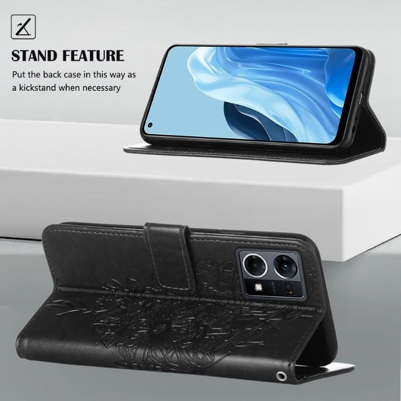 Flipové Pouzdro Na Oppo Reno 7 Držák Karet S Motýlím Květem