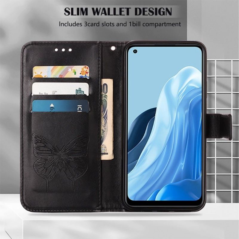 Flipové Pouzdro Na Oppo Reno 7 Držák Karet S Motýlím Květem