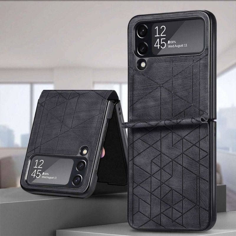 Kryt Na Samsung Galaxy Z Flip 3 5G Flipové Pouzdro Kožený Efekt Geometrických Čar
