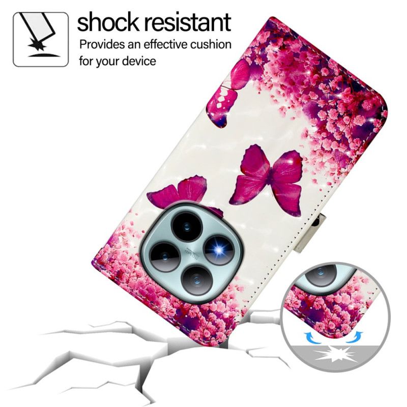 Kožený Kryt Xiaomi Redmi Note 15 Pro Plus 5g Růžoví Motýli