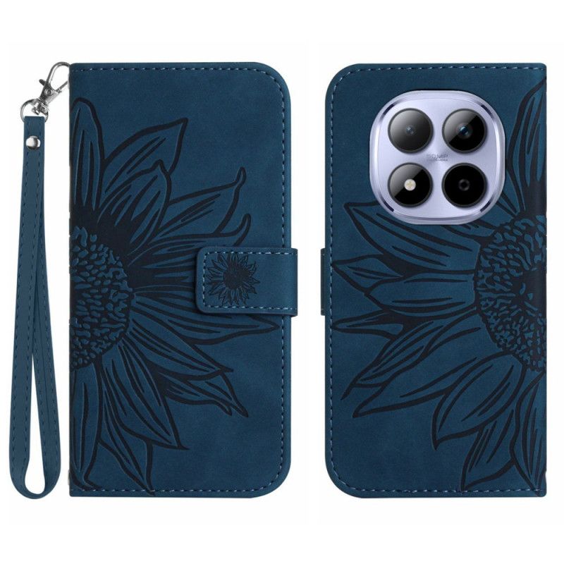 Kožený Kryt Xiaomi Redmi Note 15 Pro Plus 5g Slunečnicový Potisk S Páskem