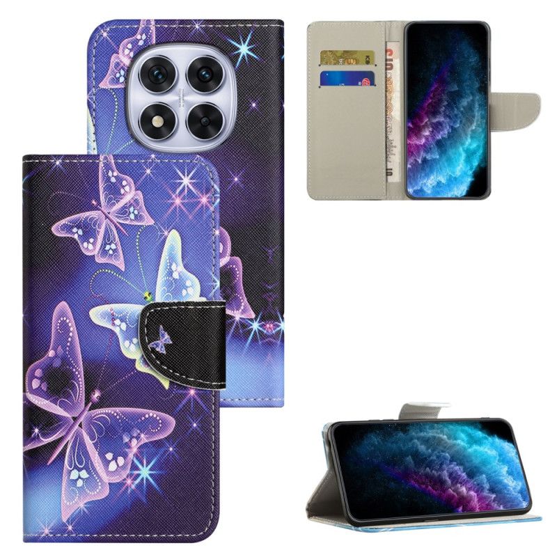 Kožený Kryt Xiaomi Redmi Note 15 Pro Plus 5g Třpytivé Motýli