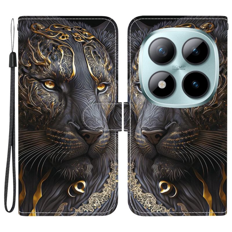 Kožený Kryt Xiaomi Redmi Note 15 Pro Plus 5g Černozlatý Lev