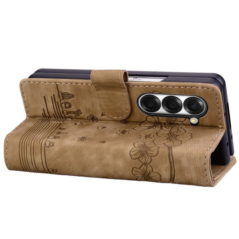 Kožený Kryt Samsung Galaxy Z Fold 7 Kočičí Scéna