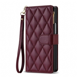 Kožený Kryt Samsung Galaxy Z Fold 7 Polstrované S Ramenním Popruhem A Šňůrkou