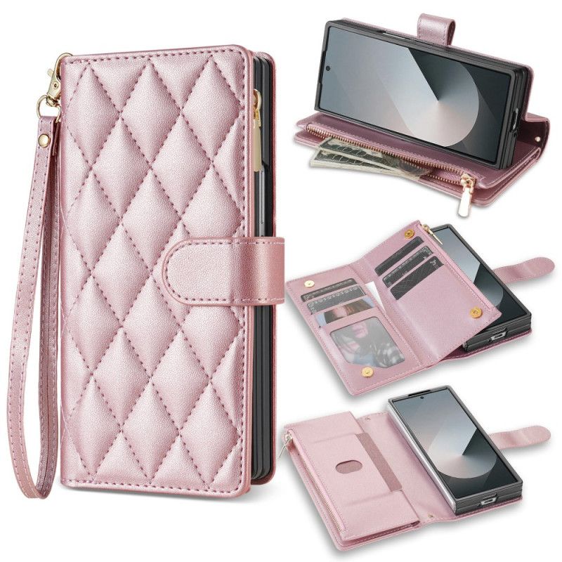 Kožený Kryt Samsung Galaxy Z Fold 7 Polstrované S Ramenním Popruhem A Šňůrkou