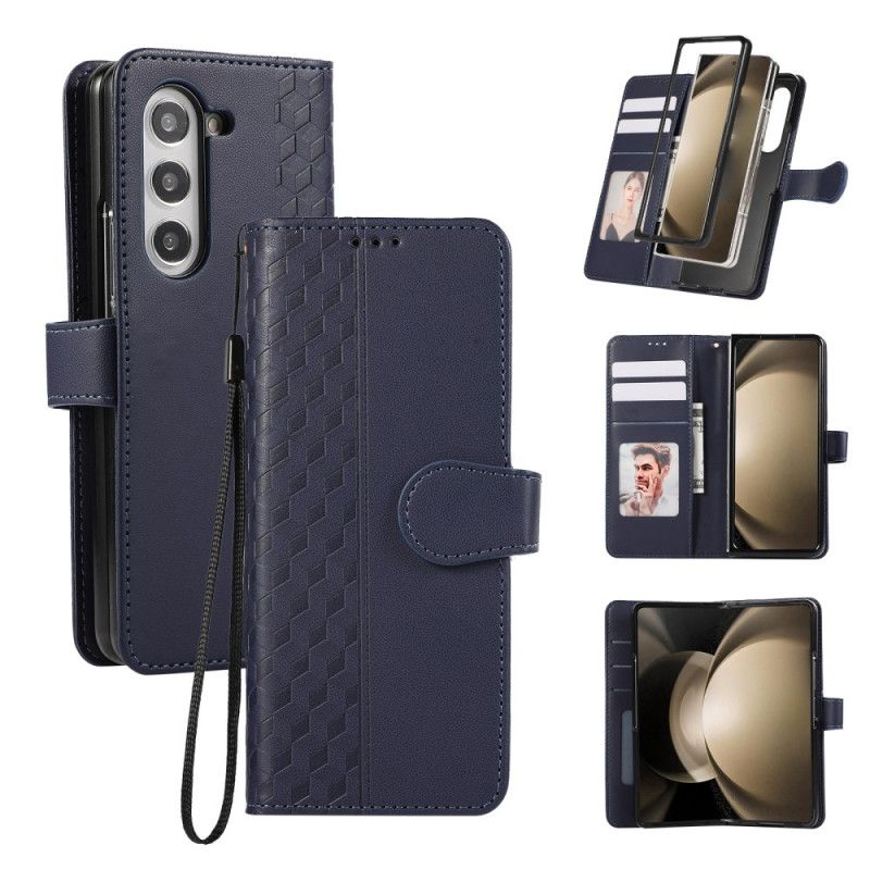 Kožený Kryt Samsung Galaxy Z Fold 7 Reliéfní Vzor S Popruhem