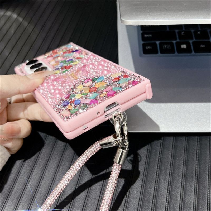 Kryt Samsung Galaxy Z Fold 7 Motýl S Kamínky A Popruhem