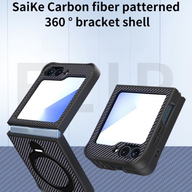 Kryt Na Samsung Galaxy Z Flip 7 Fe Design Z Uhlíkových Vláken S Magnetickým Stojánkem