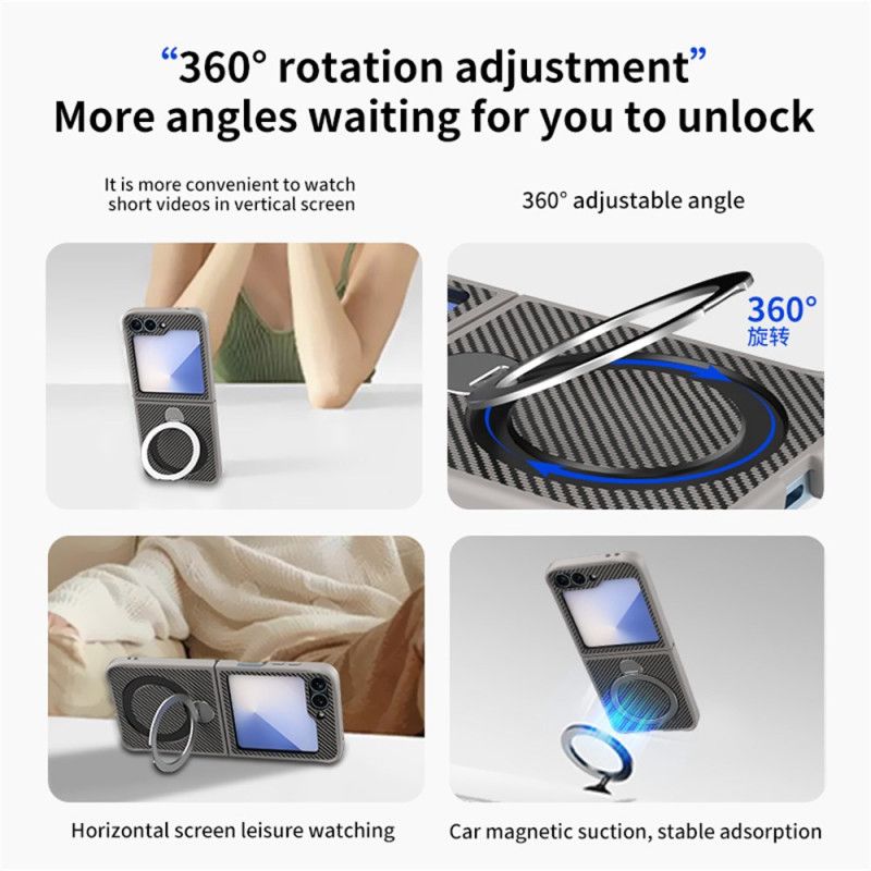 Kryt Na Samsung Galaxy Z Flip 7 Fe Design Z Uhlíkových Vláken S Magnetickým Stojánkem