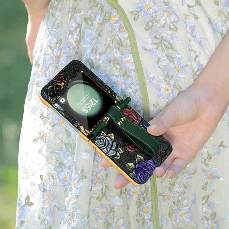 Kryt Samsung Galaxy Z Flip 7 Fe Kryty Na Mobil Řemínek Přes Rameno S Květinovým Vzorem