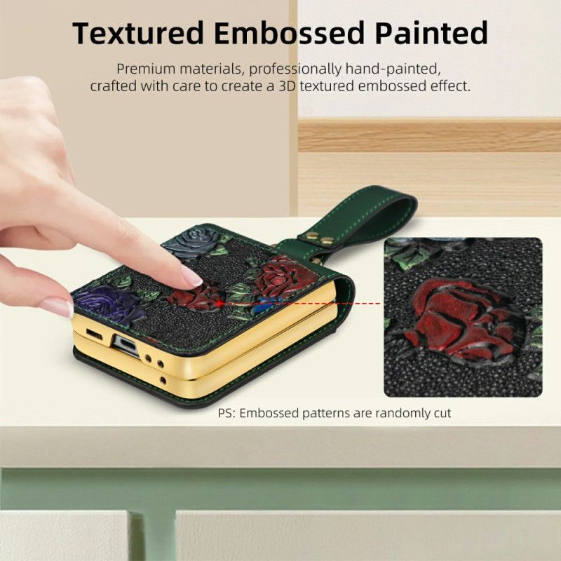 Kryt Samsung Galaxy Z Flip 7 Fe Kryty Na Mobil Řemínek Přes Rameno S Květinovým Vzorem