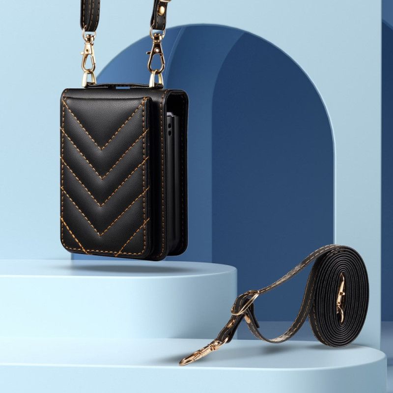 Kryt Samsung Galaxy Z Flip 7 Fe Prošívané Pouzdro Na Karty A Ramenní Popruh