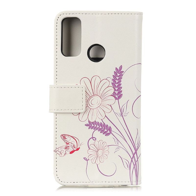 Kožené Pouzdro Na Honor 9X Lite Ilustrace Květin A Motýlů