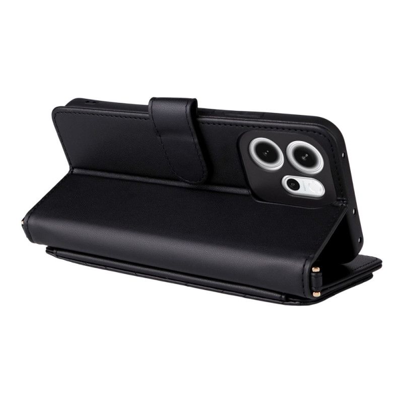 Kožený Kryt Na Oppo Reno 14f 5g Prémiový Design S Ramenním Popruhem A Šňůrkou