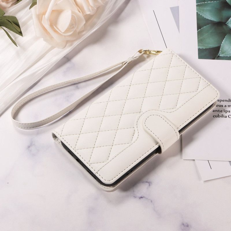 Kožený Kryt Na Oppo Reno 14f 5g Prošívané S Popruhem A Ramenním Popruhem