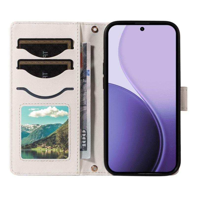 Kožený Kryt Na Oppo Reno 14f 5g Prošívané S Popruhem A Ramenním Popruhem