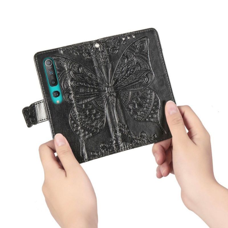 Kožené Pouzdro Na Xiaomi Mi 10 / 10 Pro Reliéfní Motýl