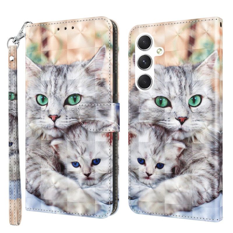 Kožený Kryt Samsung Galaxy S24 5g Dvě Bílé Kočky S Popruhy