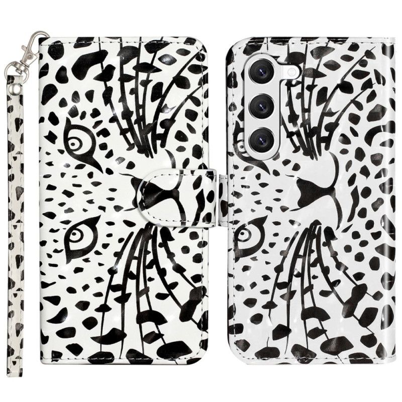 Kožený Kryt Samsung Galaxy S24 5g Hlava Leoparda Se Šňůrkou