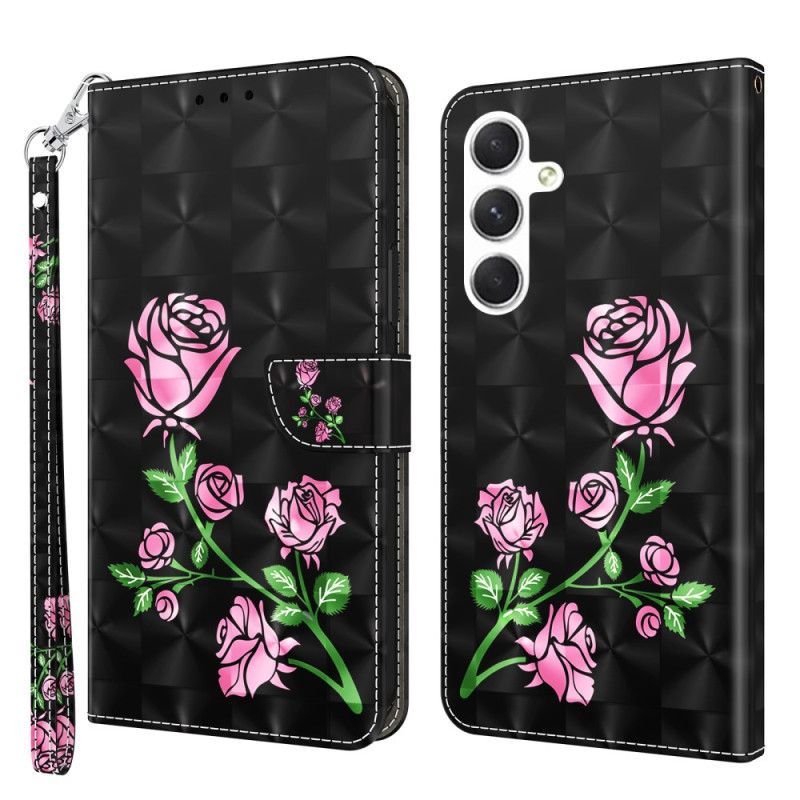 Kožený Kryt Samsung Galaxy S24 5g Květiny Růže S Popruhem