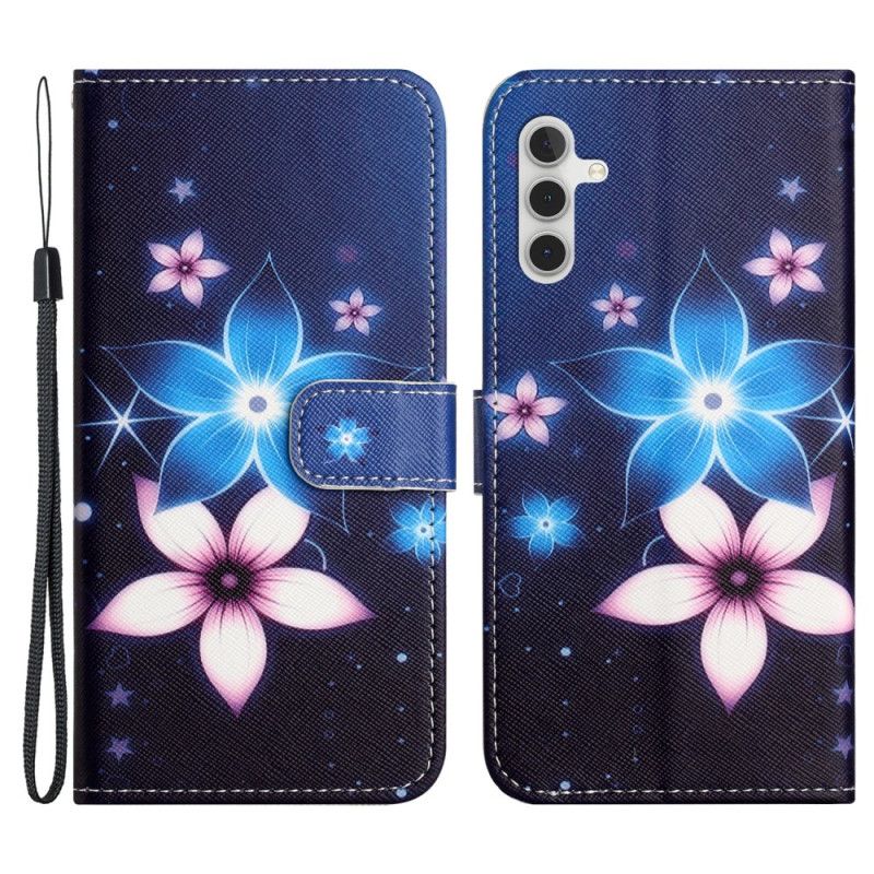 Kožený Kryt Samsung Galaxy S24 5g Lunární Květiny S Popruhem