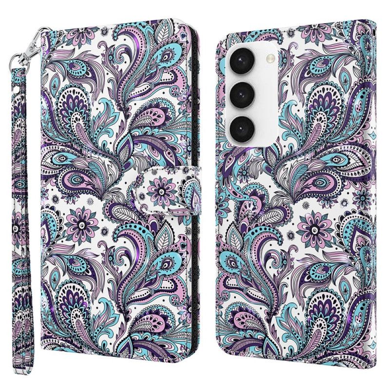 Kožený Kryt Samsung Galaxy S24 5g Paisleyův Vzor S Popruhem
