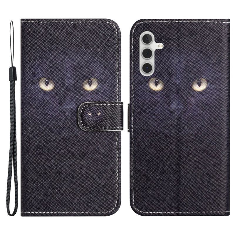 Kožený Kryt Samsung Galaxy S24 5g Černé Kočičí Oči S Páskem