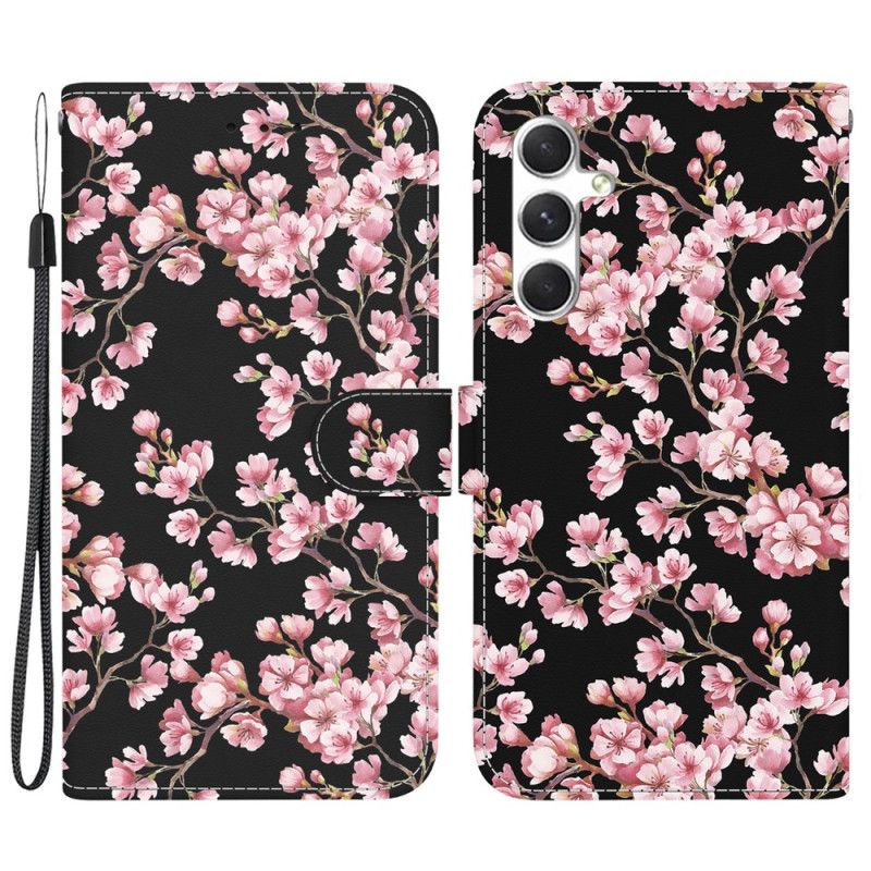 Kožený Kryt Samsung Galaxy S24 5g Švestkové Květy S Řemínky