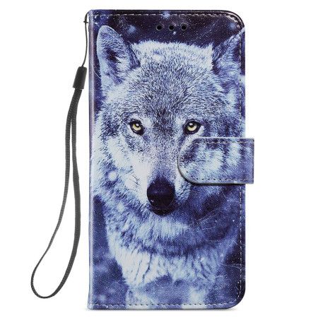 Peněženková Pouzdra Samsung Galaxy S24 5g Kryty Na Mobil Bílý Vlk S Popruhem