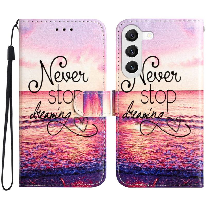 Peněženková Pouzdra Samsung Galaxy S24 5g Kryty Na Mobil Půlnoc Nikdy Nepřestávejte Snít S Popruhem