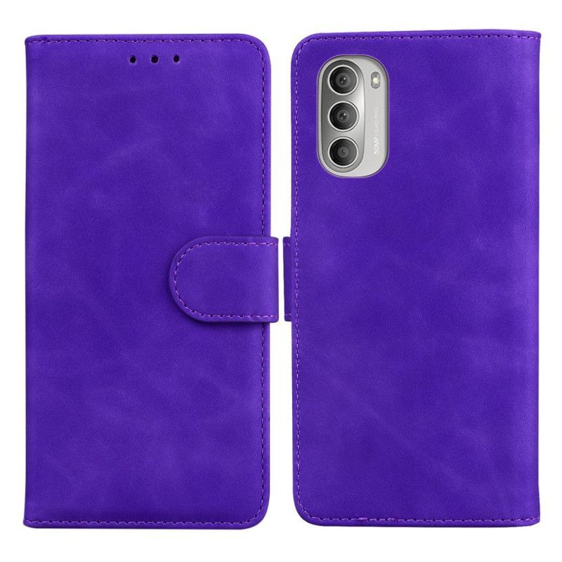 Kožené Pouzdro Na Moto G51 5G Monochromatický Kožený Efekt