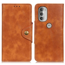 Kožené Pouzdro Na Moto G51 5G Vintage Umělá Kůže A Knoflík