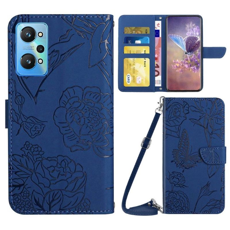 Flipové Pouzdro Na Realme GT Neo 3T / Neo 2 Ilustrace Motýlka A Květiny