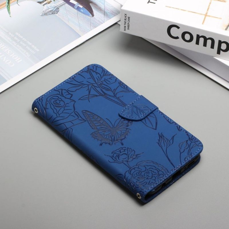 Kožené Pouzdro Na Realme GT Neo 3T / Neo 2 Na Lana Ilustrace Motýlů A Květin