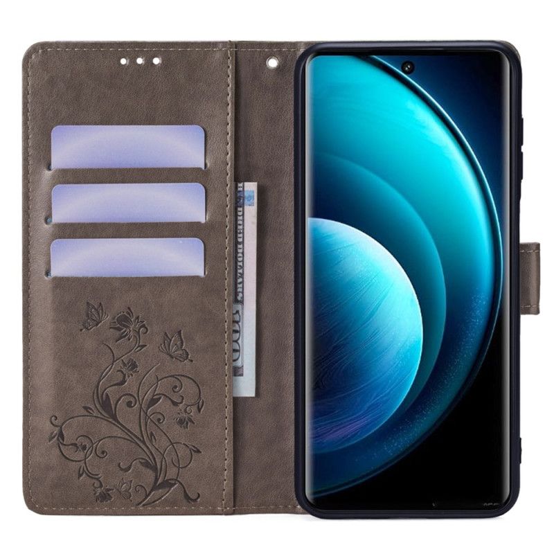 Kožený Kryt Vivo X100 Pro Květinový Popruh