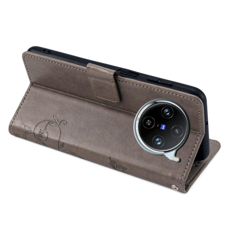 Kožený Kryt Vivo X100 Pro Květinový Popruh