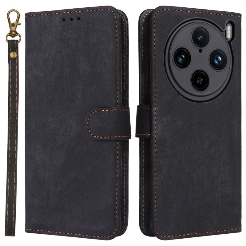 Kožený Kryt Vivo X100 Pro Řemínek S Efektem Semiše