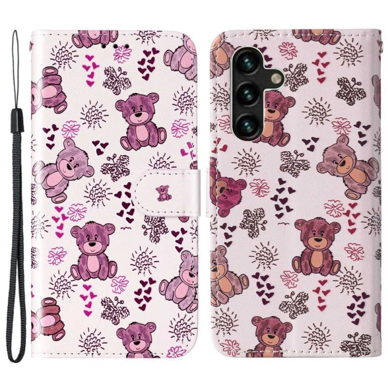 Flipové Pouzdro Na Samsung Galaxy S23 5G Na Lana Plyšoví Medvídci