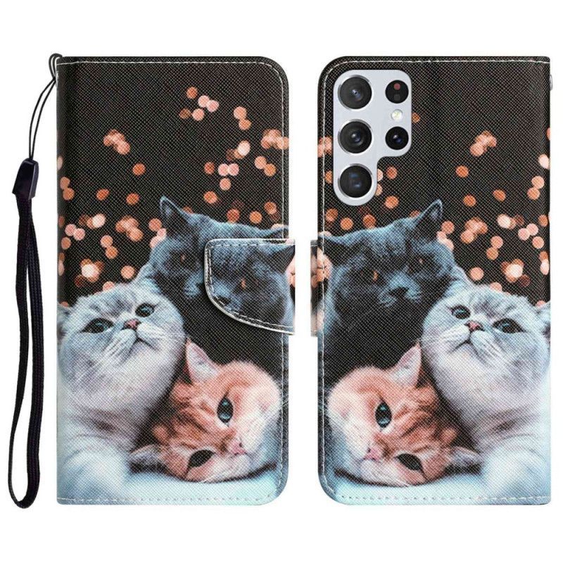 Flipové Pouzdro Na Samsung Galaxy S23 Ultra 5G Na Lana Pouze Tanga Kočky
