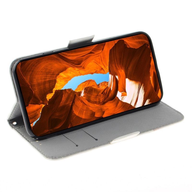 Flipové Pouzdro Na Samsung Galaxy S23 Ultra 5G Na Lana Strappy Bílé Květy