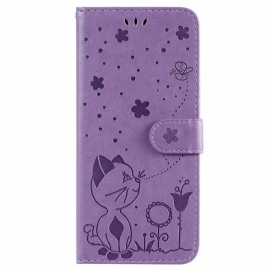 Kožené Pouzdro Na Samsung Galaxy S23 Ultra 5G Na Lana Strappy Kočka A Včely