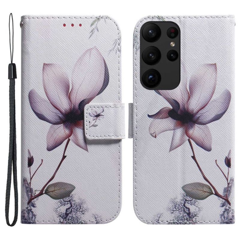 Kožené Pouzdro Na Samsung Galaxy S23 Ultra 5G Růžový Květ