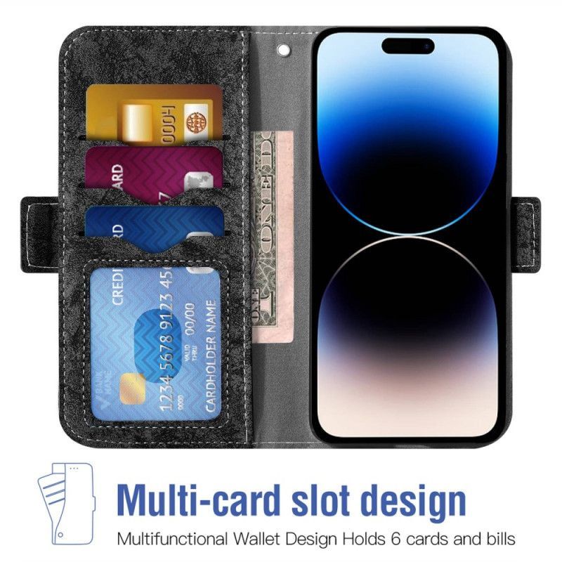 Flipové Pouzdro Na iPhone 14 Pro Max Na Lana Popruh Přední Držák Karty
