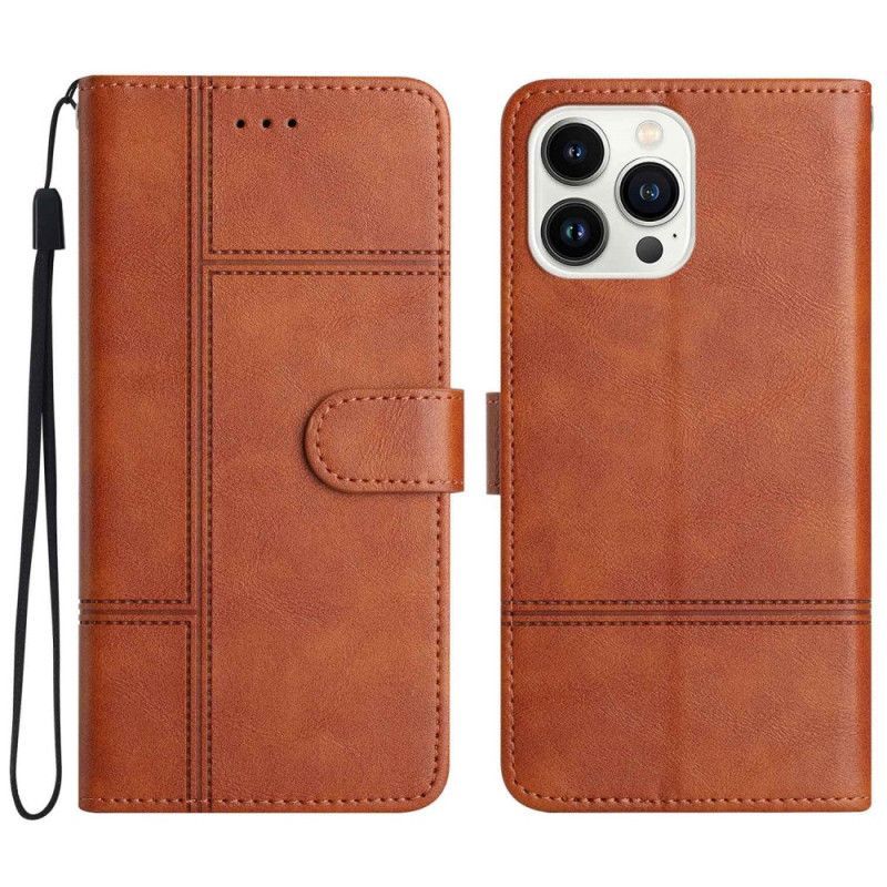 Flipové Pouzdro Na iPhone 14 Pro Max Na Lana Strappy Obchodní Kožený Styl