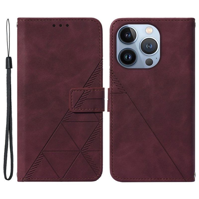 Flipové Pouzdro Na iPhone 14 Pro Max Na Lana Trojúhelníky Popruhů