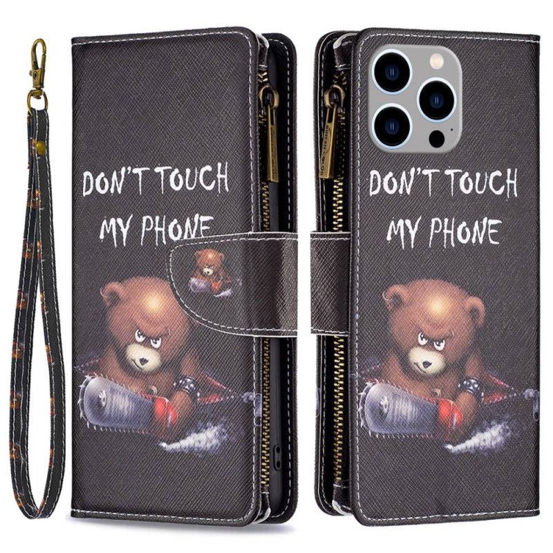 Flipové Pouzdro Na iPhone 14 Pro Max Nebezpečný Medvěd Na Zip