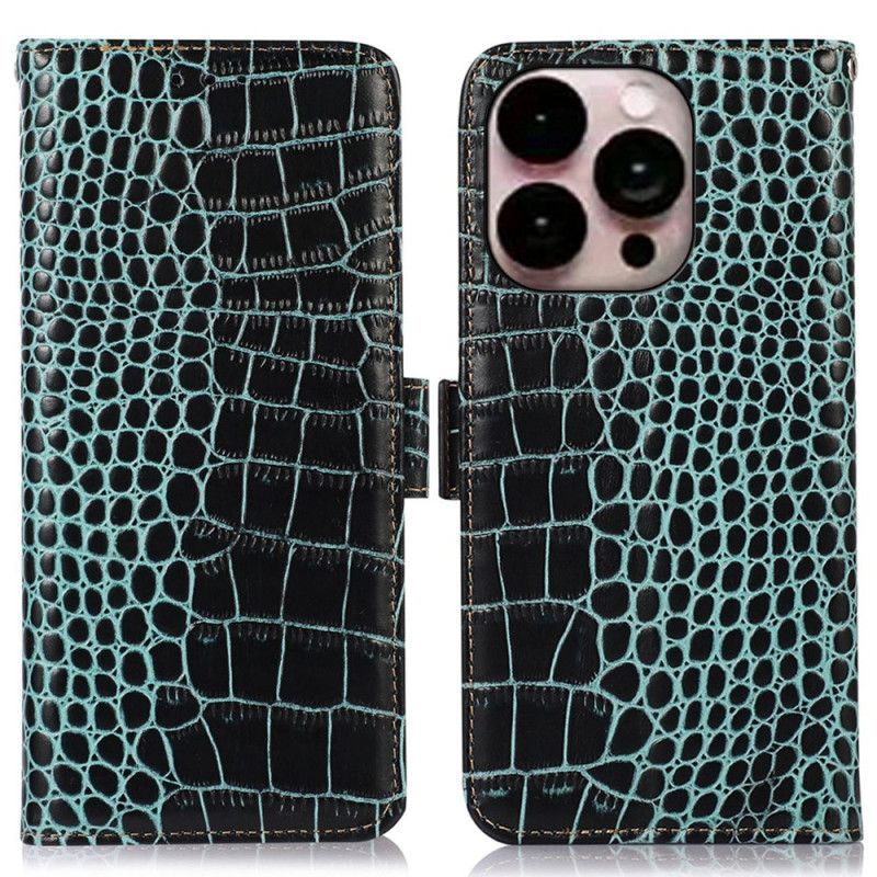 Flipové Pouzdro Na iPhone 14 Pro Max Rfid Ve Stylu Krokodýla