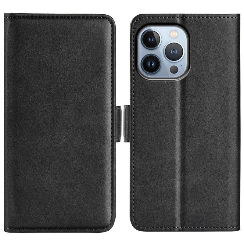 Kožené Pouzdro Na iPhone 14 Pro Max Dvojité Zapínání