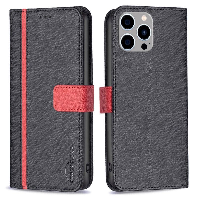 Kožené Pouzdro Na iPhone 14 Pro Max Dvoubarevná Binfen Color
